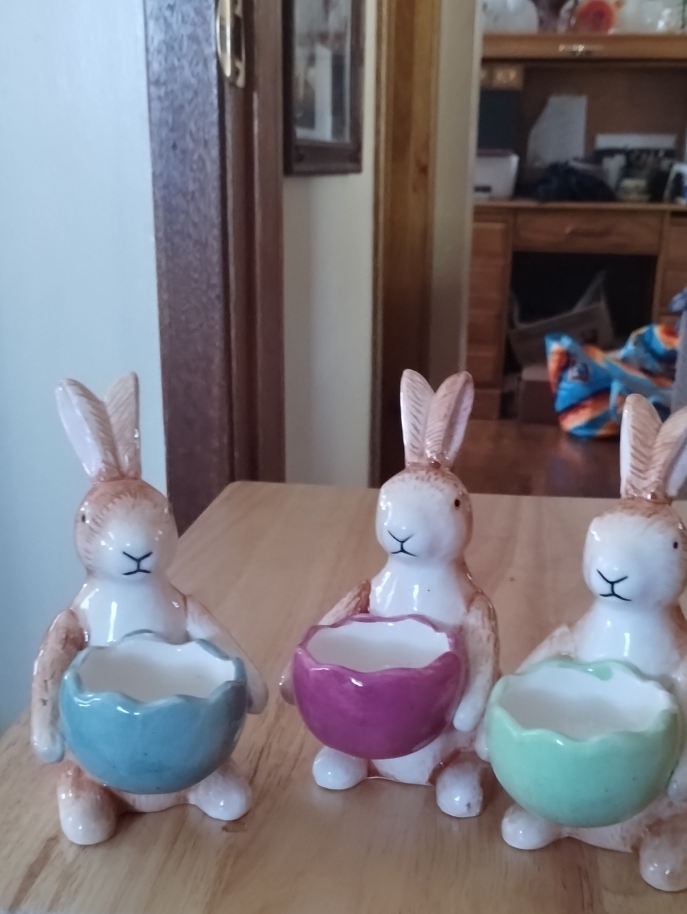 Ceramic Bunny Figurines- Blue, Pink, and Mint